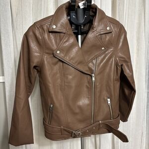 NWT $75 Old Navy Brown Moto Jacket Womens Size M Faux‎ Leather